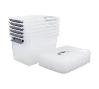 Fosly 12 L Clear Plastic Latch Box Container, Lidded Storage Boxes with Handle Set of 6