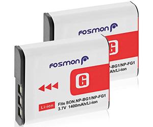 Fosmon 3.7V 1400mAh (Fully Decoded) for NP-FG1 / NP-BG1 Replacement Li-ion Battery (2 Pack), Design for Sony Cyber-Shot Cameras W Series and more