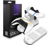 Fosmon Dual Charger Compatible with Sony PS5 Playstation 5 Dualsense Controllers, (Place and Charge) Two Slots USB Type C Fast Charge Docking Station Charging Dock Kit with LED Indicators