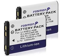 Fosmon Replacement Rechargable LI-40B / LI-42B Battery [ 3.7v / 1200 mAh] 2 Pack Compatible with Fuji NP-45, Nikon EN-EL10, Pentax D-Li63 Kodak KLIC-7006