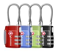 Fosmon TSA Accepted Cable Luggage Locks, 3 Digit Combination with Open Alert Indicator, Alloy Body and Release Button for Travel Bag, Suit Case & Luggage (4 Pack) - Black, Green, Red and Blue