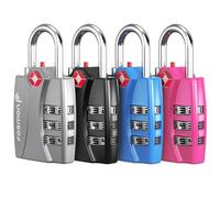 Fosmon TSA Accepted Luggage Locks, (4 Pack) Open Alert Indicator 3 Digit Combination Padlock Codes with Alloy Body for Travel Bag, Suit Case, Lockers, Gym, Bike Locks - Black, Blue, Pink, and Silver…