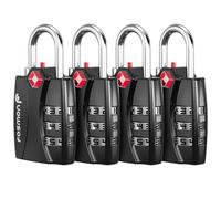 Fosmon TSA Accepted Luggage Locks (4-Pack), Open Alert Indicator TSA Locks 3 Digit Combination Padlock Codes with Zinc Alloy Body for Travel Bag, Suit Case, Lockers, Gym, Bike Locks (Black)
