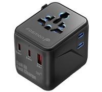 Fosmon Universal Travel Plug Adapter Worldwide, Travel Essential with 2 USB-C, 1 USB-A Port GaN III Mini International Power Adapter, Dual Safety Fuses All in One, UK to EU, Thailand, AU, Japan USA