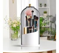 Fosoloni Makeup Brush Holder Organizer with Clear Lid 360 Rotating Dustproof Makeup Organiser Storage for Lipstick, Lip Gloss, Eyeliner, Bedroom, Bathroom