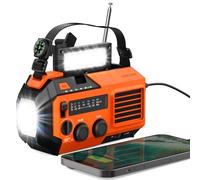 FosPower 5200mAh Emergency Radio (Model A6) NOAA Weather Alert Radio & Power Bank with IPX3 Rating, Solar Charging, Hand Crank, SOS, AM/FM/WB & LED Flashlight for Emergency Kit, Power Outages - Orange