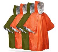 FosPower Emergency Rain Poncho [4 Pack] [Retains 90% Body Heat] Reusable Weather Resistant Raincoat for Men, Women, Adults, Camping, Hiking, Emergency Supplies & Survival Kits (Green + Orange)