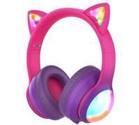FosPower Kids Bluetooth 5.2 Headphones with LED Cat Ears (85/94dB Volume Limit & 100H Play Time) Foldable Wireless/Wired Headset with 3.5mm Cable for School/Travel - Hot Pink/Purple