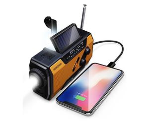 FosPower NOAA Emergency Weather Radio A1 7400mWh Portable Power Bank, AM/FM, USB/Solar/Hand Crank Charging, Battery Operated, SOS Alarm & Flashlight for Indoor/Outdoor Emergency - Orange