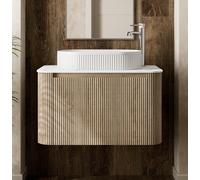 Foss & Wells Deku Fluted Oak Wall Hung Bathroom Countertop Vanity Unit with Basin 800mm