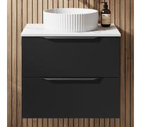 Foss & Wells Glide Black Wall Hung Bathroom Countertop Vanity Unit with Basin - 600mm 2 Drawer