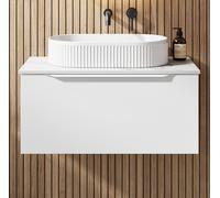 Foss & Wells Glide White Wall Hung Bathroom Countertop Vanity Unit with Basin - 800mm 1 Drawer