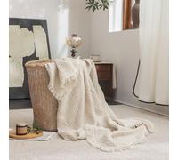 FOSSA 4-Layer Muslin Blanket -100% Cotton Super Soft & Breathable Throw with Tassels -Lightweight Decorative Cooling Gauze Blanket for Bed, Sofa, Office -Twin XL Size 66" × 90" (Beige)