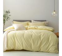 FOSSA Duvet Cover Set 100% Washed Cotton Linen Feel California King | Super Soft Breathable Lightweight & All Season Bedding Set with Hidden Zipper & 8 Corner Ties (Pastel Yellow)