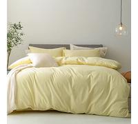 FOSSA Duvet Cover Set 100% Washed Cotton Linen Feel Super Soft Breathable Cozy 3 Pieces Bedding Sets Solid Pastel Yellow Queen