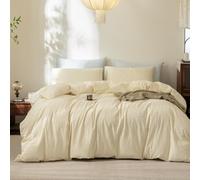 FOSSA Striped Duvet Cover Set 100% Washed Cotton Linen Feel King | Super Soft Breathable Lightweight & All Season Bedding Set with Hidden Zipper & 8 Corner Ties (Pastel Yellow)
