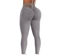 Fossean Leggings High Waist Women TIK_Tok UK Tummy Control Bubble Textured Butt Lifting Yoga Pants Scrunch/Ruched Anti Cellulite Honeycomb Women Sports Running Tights Athletic Pants Gray