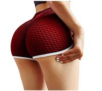 Fossean Leggings Shorts for Women High Waist Honeycomb High Waist Gym Sports Shorts Push up Ruched Butt Womens Yoga Shorts UK TIK_Tok Trend Scrunch Leggings Short Yoga Pants Wine Red