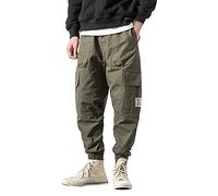 Fossean Mens Cargo Trousers Mens Cargo Trousers Cuffed Ankle Safety Work Cargo Trousers Pants Black Cargo Shorts School Workwear Mens Multi Pocket Mens Jogging Bottoms Leather Look Trousers