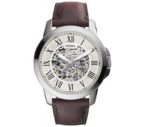 Fossil ME3099 Men's Grant Skeleton Automatic Leather Strap Watch, Brown/White