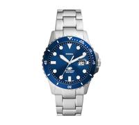 FOSSIL Blue Watch for Men, Quartz Movement with Stainless Steel or Leather Strap,Silver Tone and Blue,42 mm
