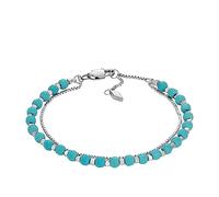 Fossil Bracelet for Women All Stacked Up, Reconstituted Turquoise Chain Beaded Bracelet, Length: 165mm+35mm, Width: 4mm, JF04445040