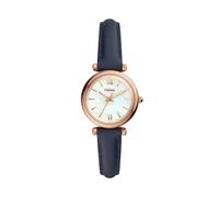 Fossil Ladies Carlie Rose Gold Plated Mother Of Pearl Dial Navy Blue Leather Strap Watch ES4502
