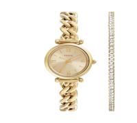 Fossil Carlie Watch for Women, Gold Tone Quartz Three Hand Movement with Stainless Steel Strap,Gold Tone Set