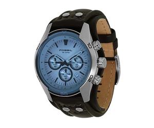 FOSSIL CH2564 Gents Black Leather Cuff Strap Watch with Blue Glass
