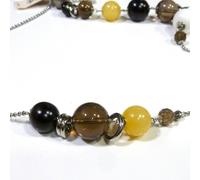 FOSSIL CHAIN WOMEN'S NECKLACE STAINLESS STEEL Big Beads Smoky Quartz JF853500...