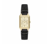 Fossil Gold Tone Case Raquel Three Hand with Date Dial Black Leather Strap Watch