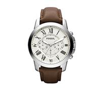 Fossil Watch for Men Grant, Quartz Chronograph Movement, 44 mm Silver Stainless Steel Case with a Genuine Leather Strap, FS4735