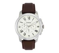 Fossil Watch for Men Grant, Quartz Chronograph Movement, 44 mm Silver Stainless Steel Case with a Genuine Leather Strap, FS4735