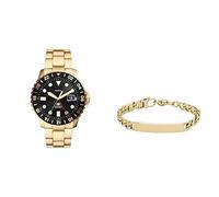 Fossil Herrenuhr Blue Dive und Armband Harlow, goldfarbener Edelstahl, Set