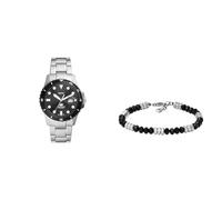Fossil Herrenuhr Blue Dive und Armband Harlow, goldfarbener Edelstahl, Set