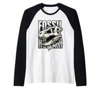 Fossil Hunter T-Rex Skull Rockhounding Paleontology Power Raglan Baseball Tee