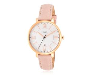 FOSSIL Jacqueline Leather Watch - Analogue Women's Quartz Wrist Watch with Date Function in Gift Box - Rose Gold Stainless Steel Case