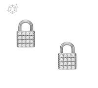 Fossil Jewellery Fossil Lock Sterling Silver Lock Chain CZ Stud Earrings 0.8x0.5cm