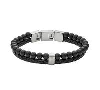 Fossil Bracelet for Men , Inner Length: 180mm + 15mm black & Silver Stainless Steel Bracelet, JF02763040