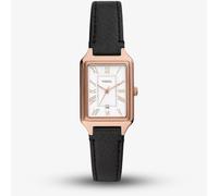 Fossil Ladies Raquel Rose Gold Tone Black Leather Strap Watch ES5310