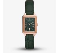 Fossil Ladies Raquel Rose Gold Tone Green Leather Strap Watch ES5366