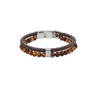 Fossil Men's beaded Stainless Steel or leather with fold over closure bracelet