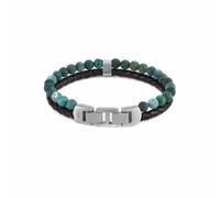 Fossil Men's beaded Stainless Steel or leather with fold over closure bracelet
