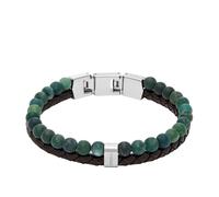 Fossil Men's Beads Brown Leather Green Bead Multistrand Bracelet