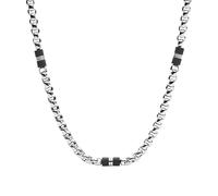 Fossil Men's Black Marble and Silver-Tone Steel Beaded Necklace