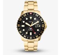 Fossil Mens Blue Gold Plated Black Dial GMT Watch FS5990