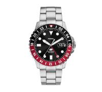 Fossil Men's Blue Quartz Stainless Steel Three-Hand Watch, Silver/Black/Red GMT, 46 MM