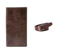 FOSSIL Men's Derrick Brown Leather Wallet and Joe Belt, Set