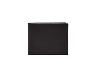 Fossil Mens Derrick Leather RFID Bifold Bifold Passport Case with Removable Card Holder - Black