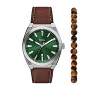 Fossil Men's Everett Three-Hand Date Brown Leather Watch and Bracelet Set